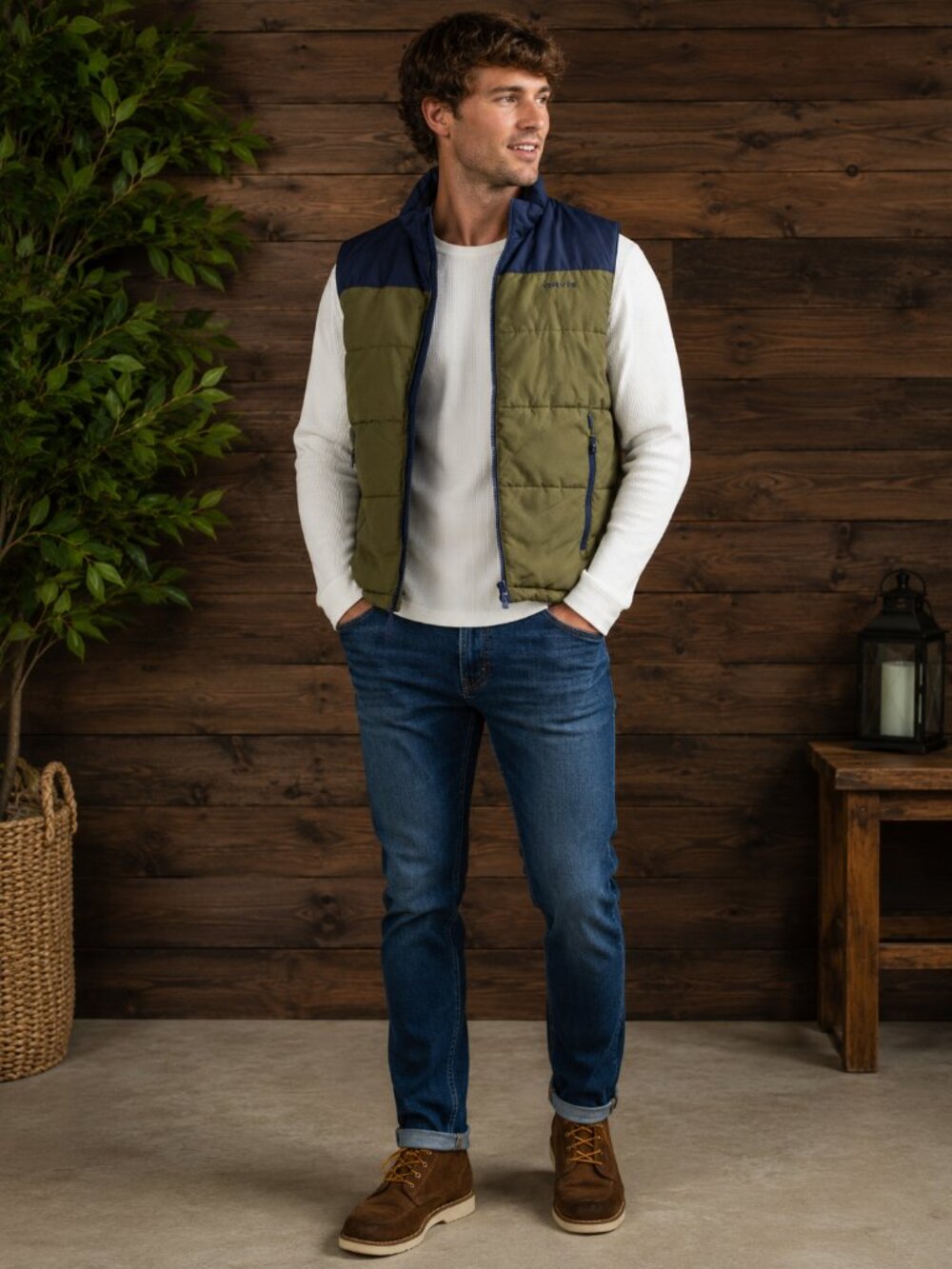 Orvis Lightweight Puffer Vest Men’s Medium Green Blue Full Zip